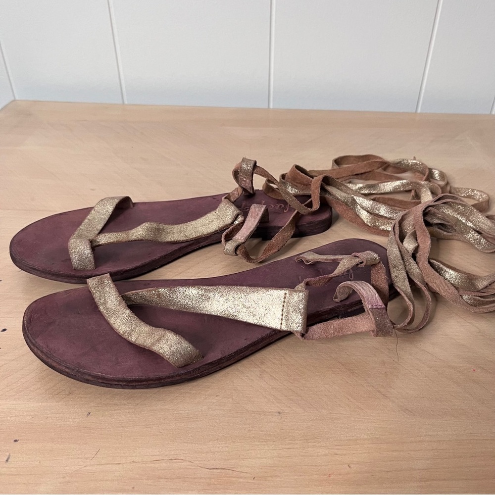 Free People Dahlia Lace Up Gladiator Sandals Gold Purple Boho Summer EU40 US9